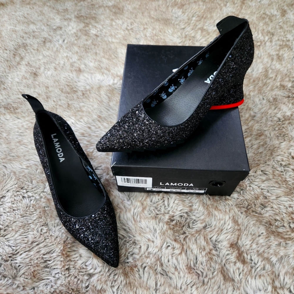 Lamoda‎ Dolls Kill My Love Glitter Heels Black Women's Size 7